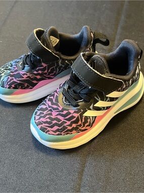 adidas Kids Black Pink Teal Patterned Athletic Sneakers